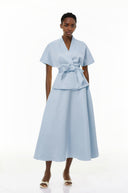 Annick Blue Self - Tie Blouse & Skirt Set - Aura Muse
