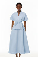 Annick Blue Self - Tie Blouse & Skirt Set - Aura Muse