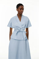 Annick Blue Self - Tie Blouse & Skirt Set - Aura Muse