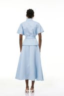 Annick Blue Self - Tie Blouse & Skirt Set - Aura Muse
