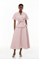 Annick Pink Self - Tie Blouse & Skirt Set - Aura Muse
