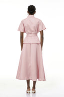 Annick Pink Self - Tie Blouse & Skirt Set - Aura Muse