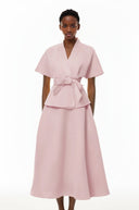 Annick Pink Self - Tie Blouse & Skirt Set - Aura Muse