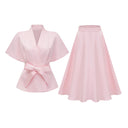 Annick Pink Self - Tie Blouse & Skirt Set - Aura Muse