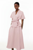 Annick Pink Self - Tie Blouse & Skirt Set - Aura Muse