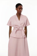 Annick Pink Self - Tie Blouse & Skirt Set - Aura Muse