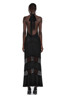 Aosta Black Halterneck Maxi Dress with Lace Panels - Aura Muse