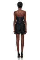 Appolonia Black Off Shoulder Mini Dress with 3D Petals - Aura Muse