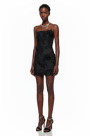 Appolonia Black Off Shoulder Mini Dress with 3D Petals - Aura Muse