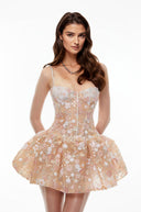Aquilina Nude Floral Embroidered Sequin Mini Dress - Aura Muse