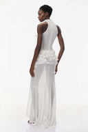 Ariadne White Halterneck Maxi Dress with 3D Florals - Aura Muse