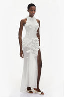 Ariadne White Halterneck Maxi Dress with 3D Florals - Aura Muse