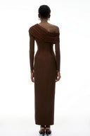Arlene Chocolate Brown One Shoulder Maxi Dress - Aura Muse