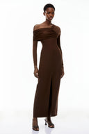 Arlene Chocolate Brown One Shoulder Maxi Dress - Aura Muse