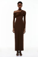 Arlene Chocolate Brown One Shoulder Maxi Dress - Aura Muse