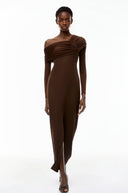 Arlene Chocolate Brown One Shoulder Maxi Dress - Aura Muse