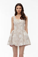 Arlette Cream Square Neck Floral Print Mini Dress - Aura Muse