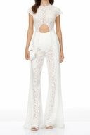 Arlette White Floral Lace Top & Trousers Set - Aura Muse
