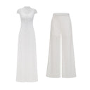 Arlette White Floral Lace Top & Trousers Set - Aura Muse