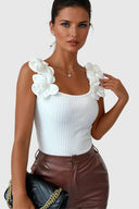 Ása Flower Sleeveless Pearl Knit Top - Aura Muse