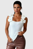 Ása Flower Sleeveless Pearl Knit Top - Aura Muse
