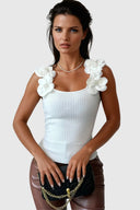 Ása Flower Sleeveless Pearl Knit Top - Aura Muse