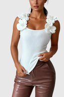 Ása Flower Sleeveless Pearl Knit Top - Aura Muse