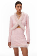 Ásta Pink Fur Trim Knit Cardigan & Skirt Set - Aura Muse