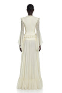 Astoria White Floral Applique Crop Top & Draped Skirt Set - Aura Muse