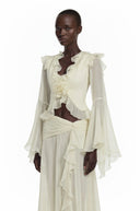 Astoria White Floral Applique Crop Top & Draped Skirt Set - Aura Muse