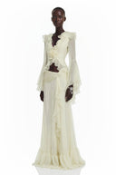 Astoria White Floral Applique Crop Top & Draped Skirt Set - Aura Muse
