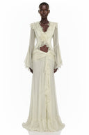 Astoria White Floral Applique Crop Top & Draped Skirt Set - Aura Muse