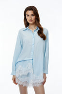 Augustina Light Blue Lace Trim Blouse & Shorts Set - Aura Muse