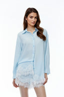 Augustina Light Blue Lace Trim Blouse & Shorts Set - Aura Muse