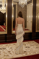 Auréline Cream White Halterneck Shirred Maxi Dress - Aura Muse