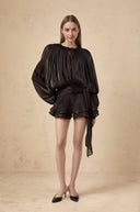 Aveline Black Fully Pleated Draped Mini Dress - Aura Muse