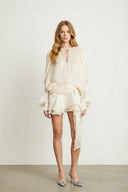 Aveline Neutral Fully Pleated Draped Mini Dress - Aura Muse