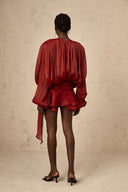 Aveline Red Fully Pleated Ruffled Mini Dress - Aura Muse