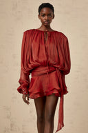 Aveline Red Fully Pleated Ruffled Mini Dress - Aura Muse