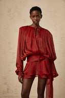 Aveline Red Fully Pleated Ruffled Mini Dress - Aura Muse