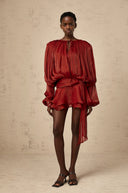 Aveline Red Fully Pleated Ruffled Mini Dress - Aura Muse