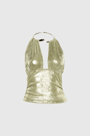 Axelle Plunge Metallic Top in Gold - Aura Muse