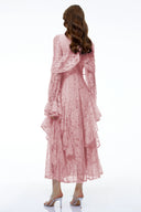 Beaune Pink Floral Lace Embellished Maxi Dress - Aura Muse
