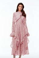 Beaune Pink Floral Lace Embellished Maxi Dress - Aura Muse