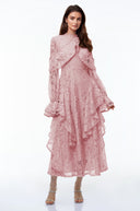 Beaune Pink Floral Lace Embellished Maxi Dress - Aura Muse