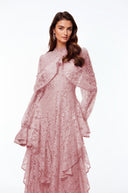 Beaune Pink Floral Lace Embellished Maxi Dress - Aura Muse