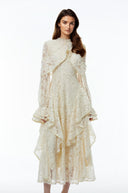Beaune Yellow Floral Lace Embellished Maxi Dress - Aura Muse
