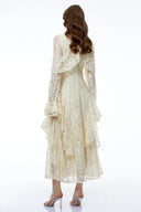 Beaune Yellow Floral Lace Embellished Maxi Dress - Aura Muse