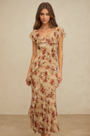 Bellatrix ruffled floral - print flared maxi dress - Aura Muse