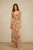 Bellatrix ruffled floral - print flared maxi dress - Aura Muse
